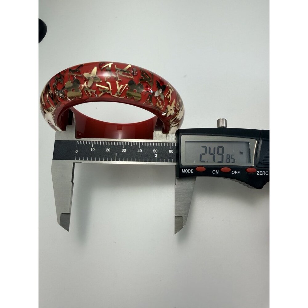 Louis Vuitton Red Lucite Chunky Monogram Bangle Bracelet Statement Sz 8" - Picture 13 of 13